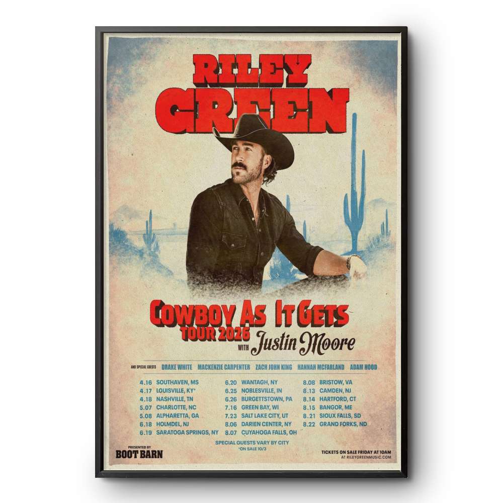 Riley Green Cowboy As It Gets Tour 2026 Poster – Country Music Wall Art | JulyClothing